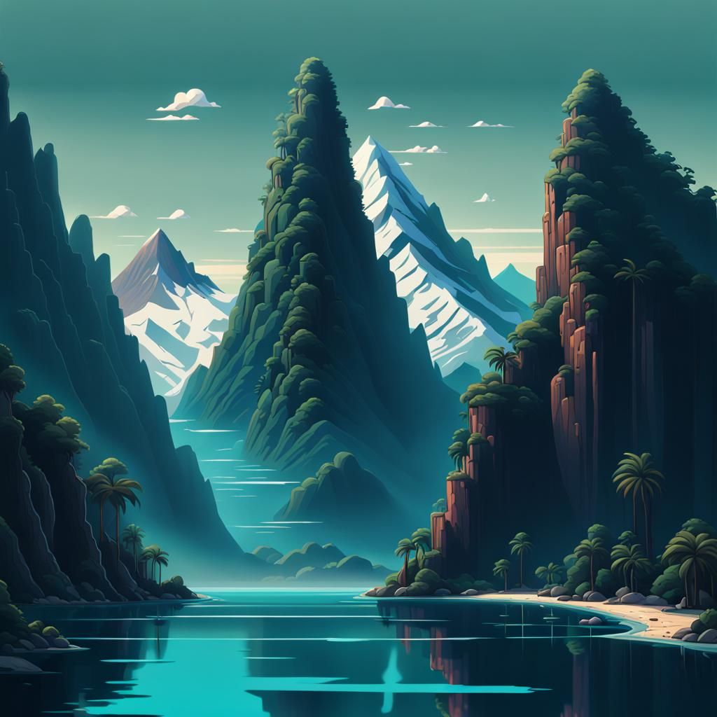 Hyperrealistic Pixel Art of Idyllic Mountain Village