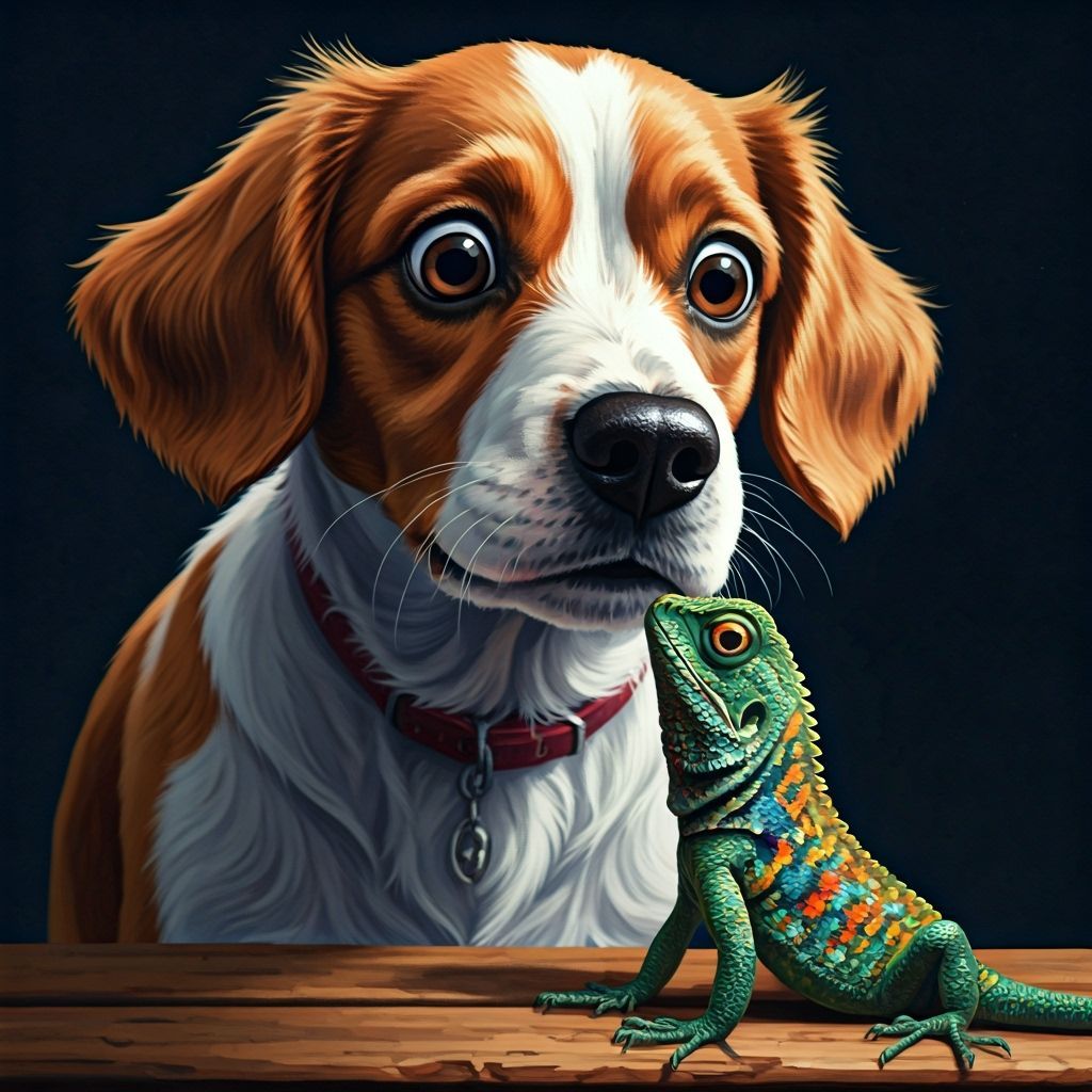 Dog and Lizard in Gouache Style