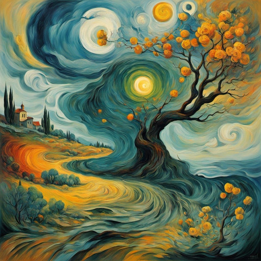 Dreamlike Cubist Landscape in Vibrant Colors