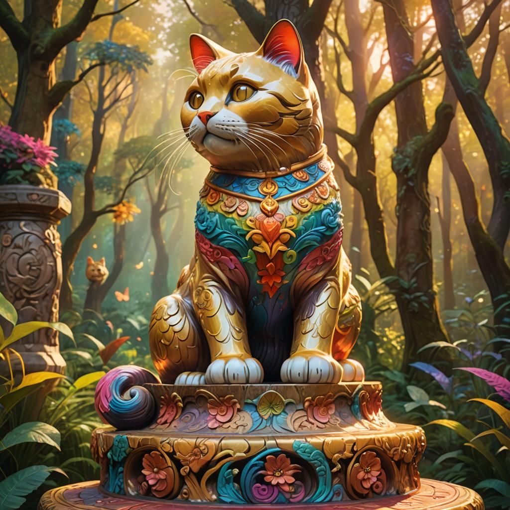 Mystical Lucky Cat in Golden Hour Splendor