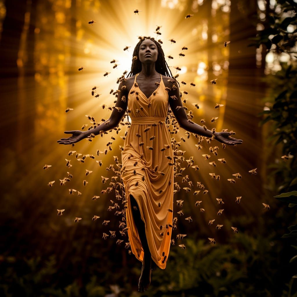 Majestic Goddess of Nature Empowered by Golden Light