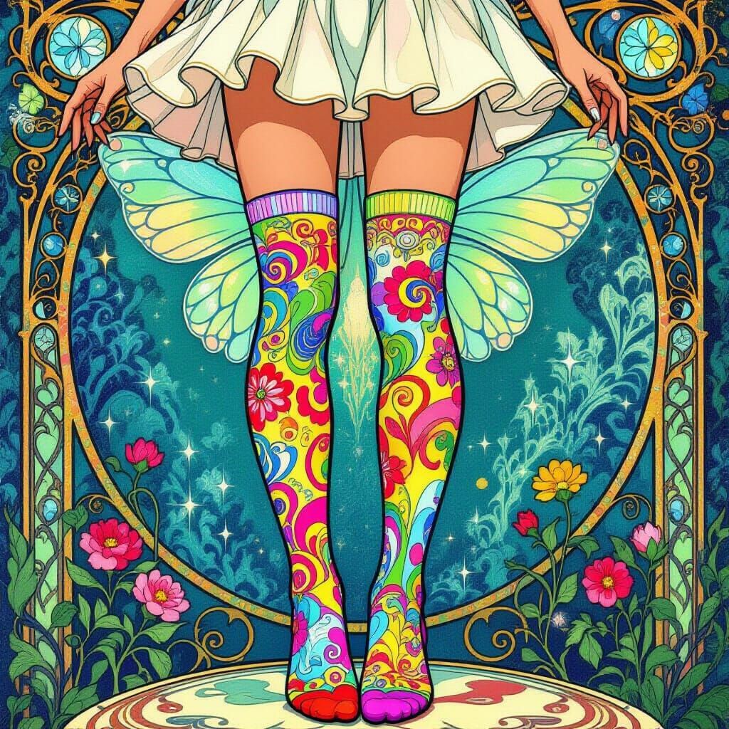 Fairy with Colorful Knee-High Socks in Iridescent Painting