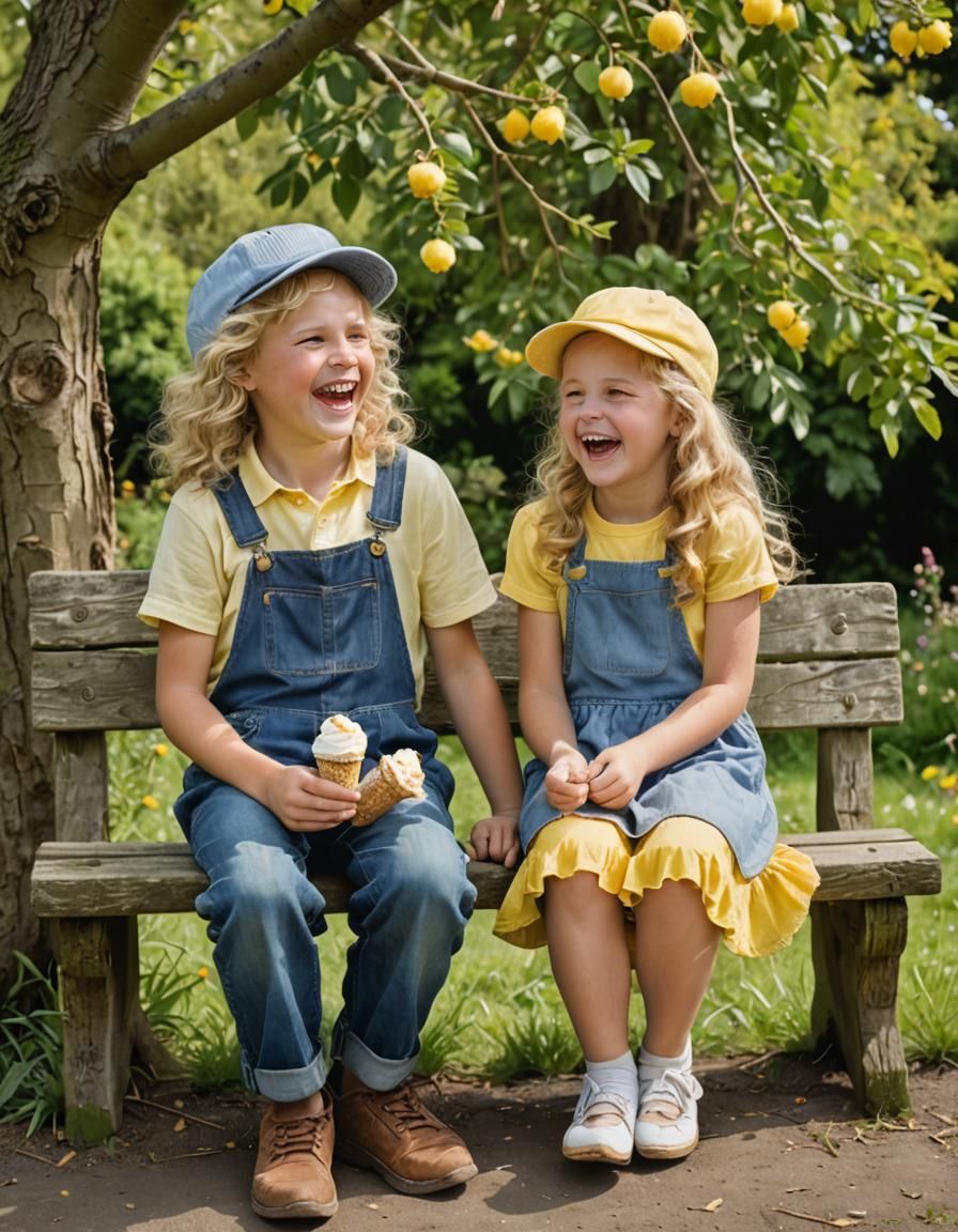 Two Happy Children Enjoying Summer in a Country Garden