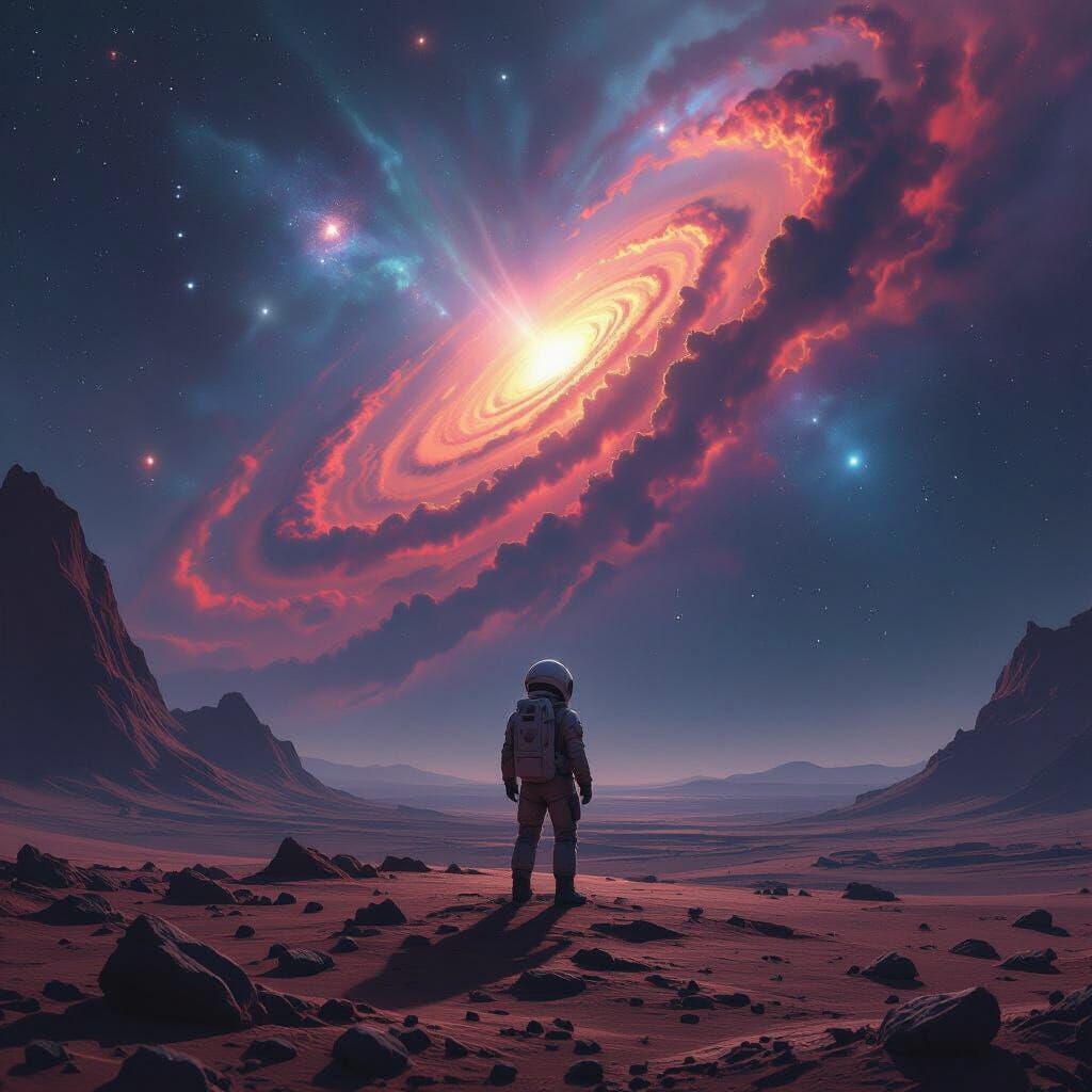 Astronaut Contemplates Alien Nebula in Epic Sci-Fi Art