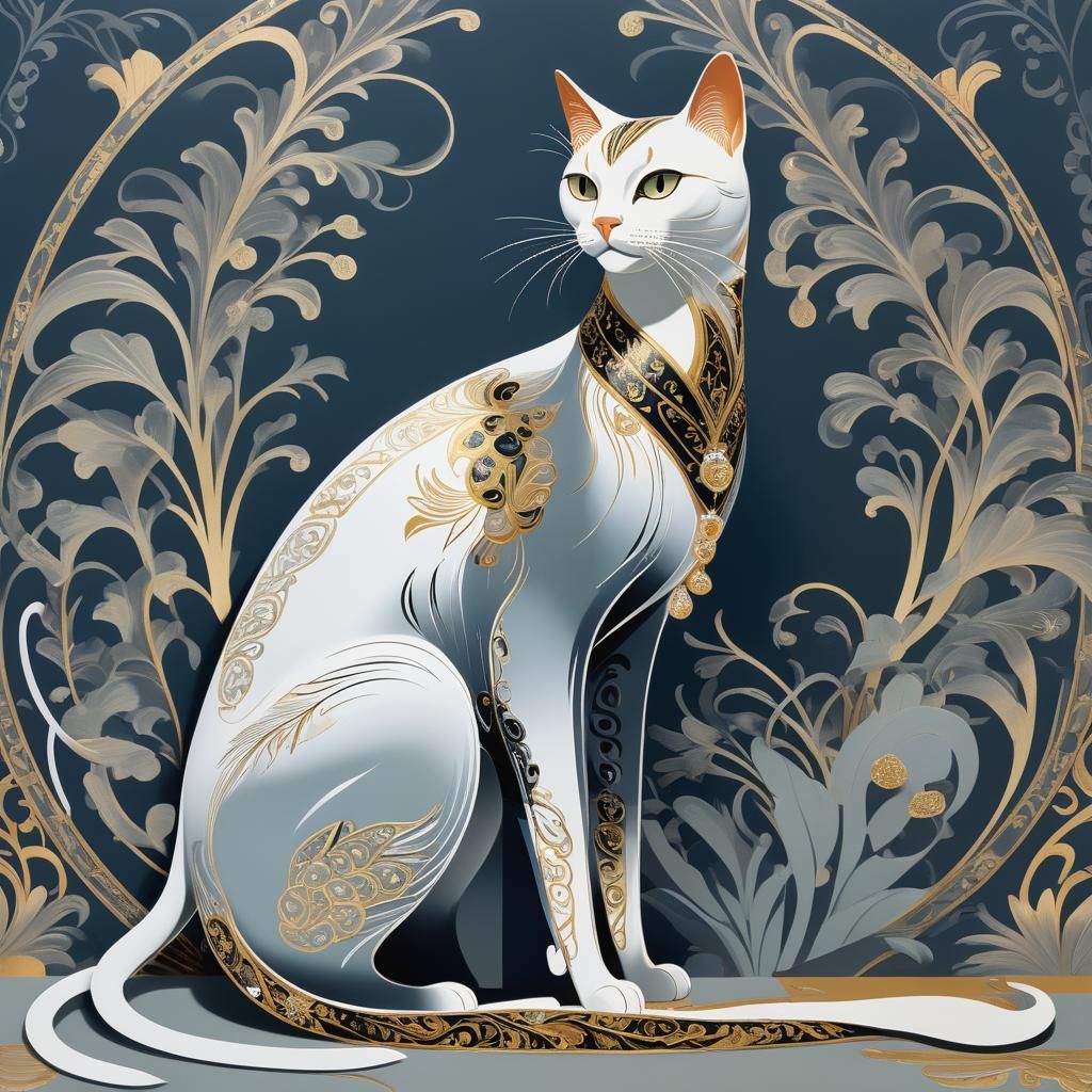 Elegant Cat in Art Deco Style