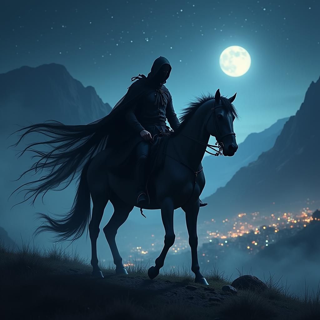 Ethereal Midnight Rider on a Haunting Journey