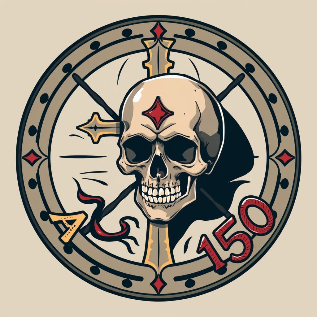 Orthodox Cross and Skull Emblem in Tattoo Style