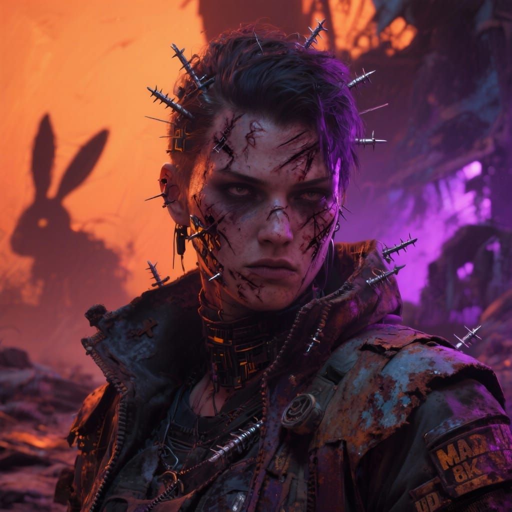 Cyberpunk Scavenger Portrait in Post-Apocalyptic Mad Max Sty...