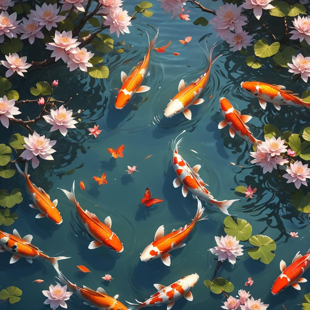 Koi Fish in Ethereal Morning, 3D Anime Art