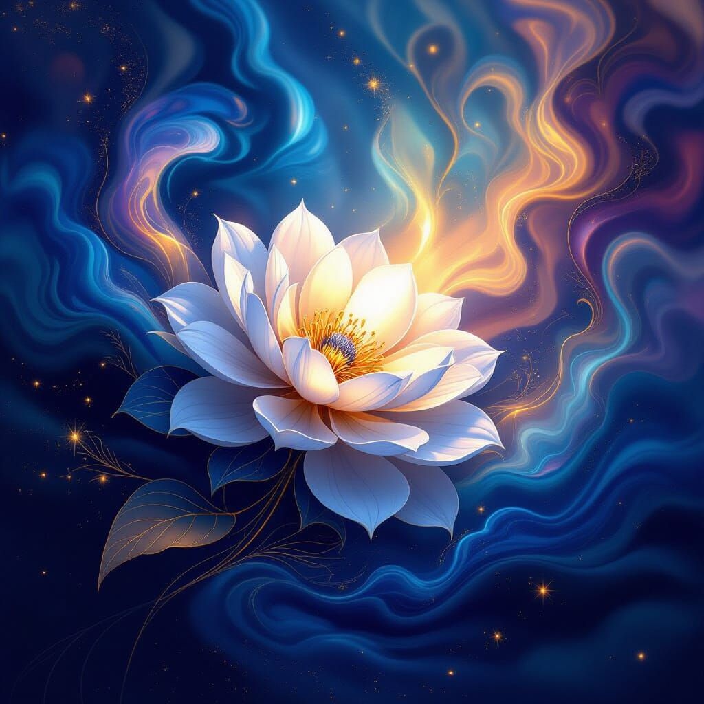 Cosmic Nebula Holds Glowing Flower in Concept Art Style