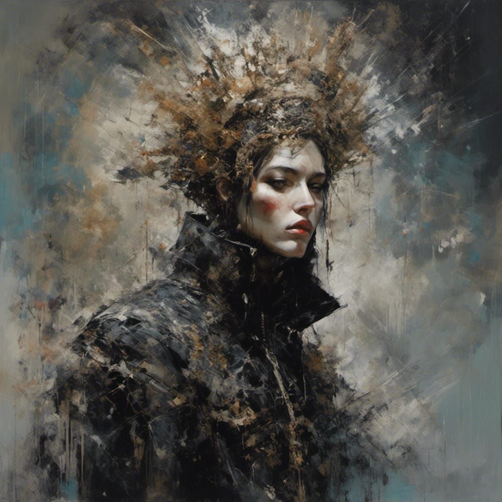 Cybergoth King in Celestial Crown, Double Exposure Oil Paint...