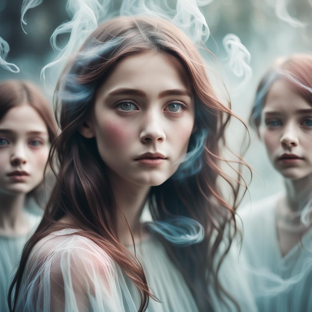Whimsical Ethereal Portraits: Ghostly Apparitions Surround G...