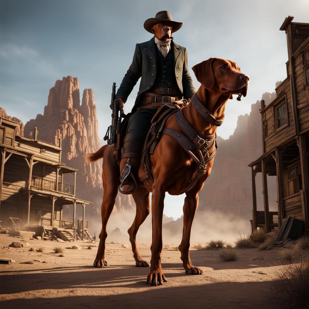 Vizsla Gunslinger in a Western Dreamscape