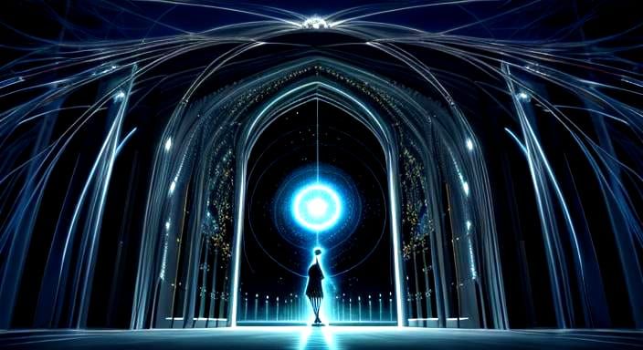 Surreal Gateway of Radiant Light in Platinum Metal