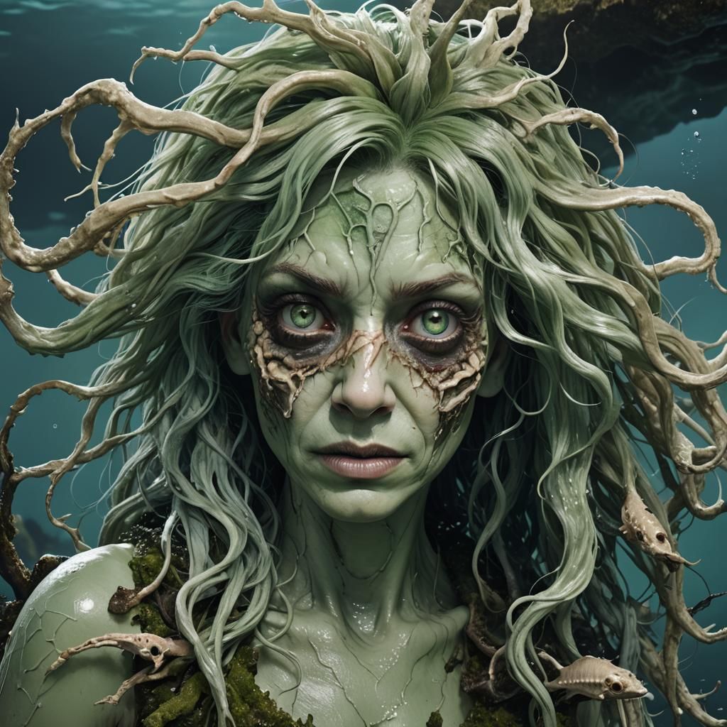 Sea Hag Emerges from Underwater Cave in Hyperrealistic Splas...
