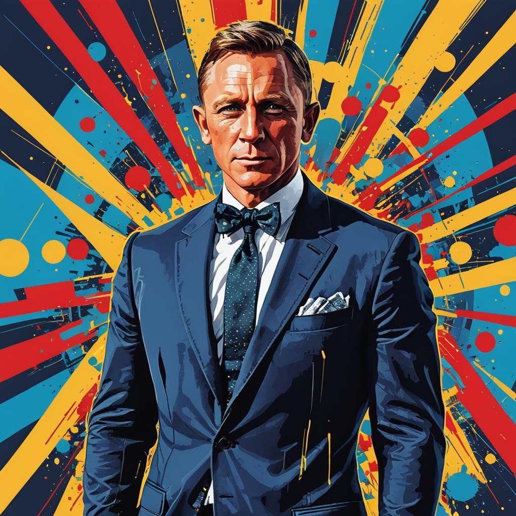 Daniel Craig in Elegant Suit with Bowtie in Pop Art Style
