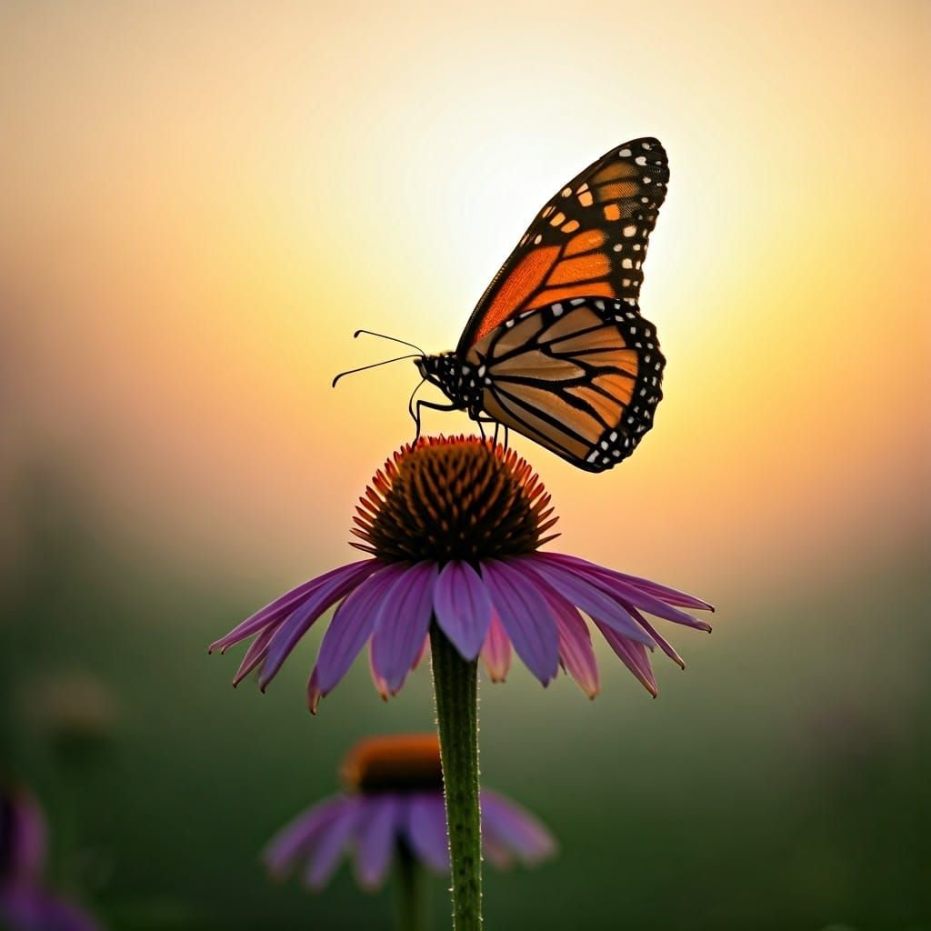 Whimsical Monarch Butterfly in a Dreamy Meadow Scene
