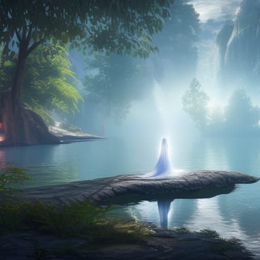 Goddess in Glittering Lake, Fantasy Concept Art