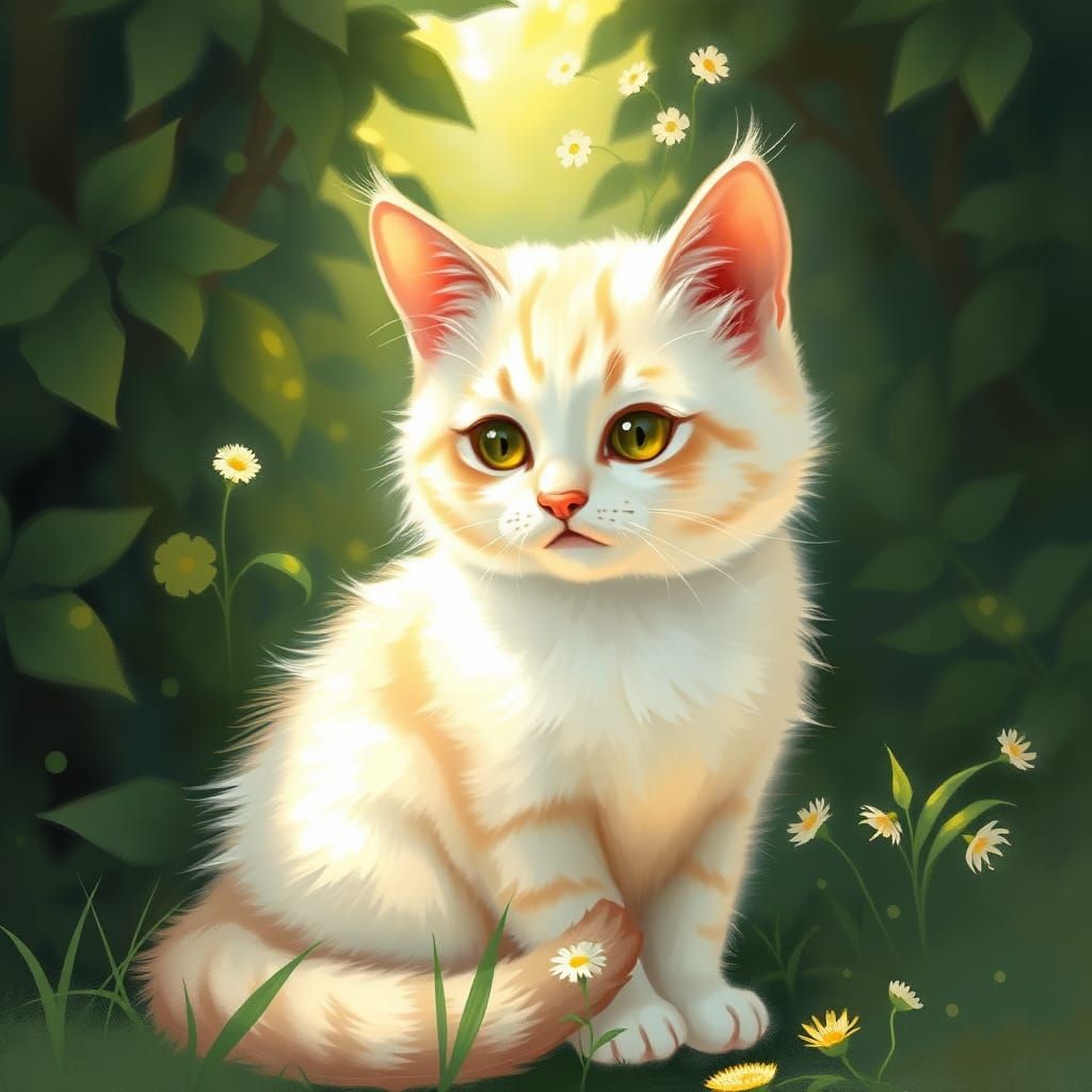 Serene Cat in Impressionist Sunlit Scene
