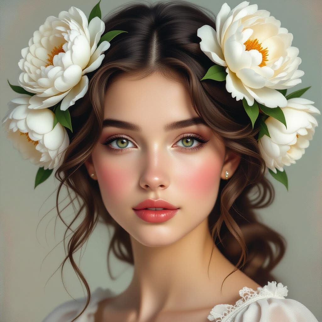 Ethereal Portrait of a Woman with White Peonies