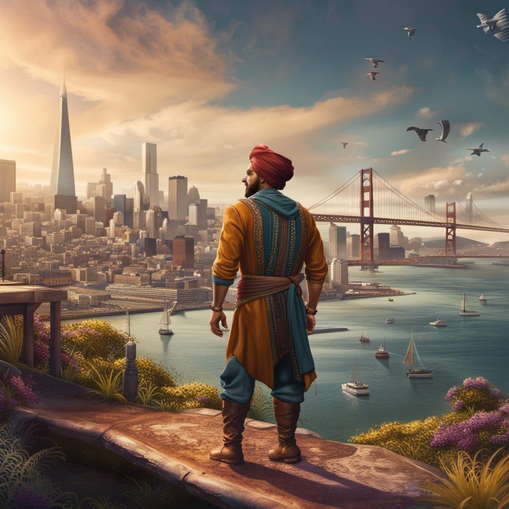 French-Punjabi Man in San Francisco Bay Area Fantasy Landsca...