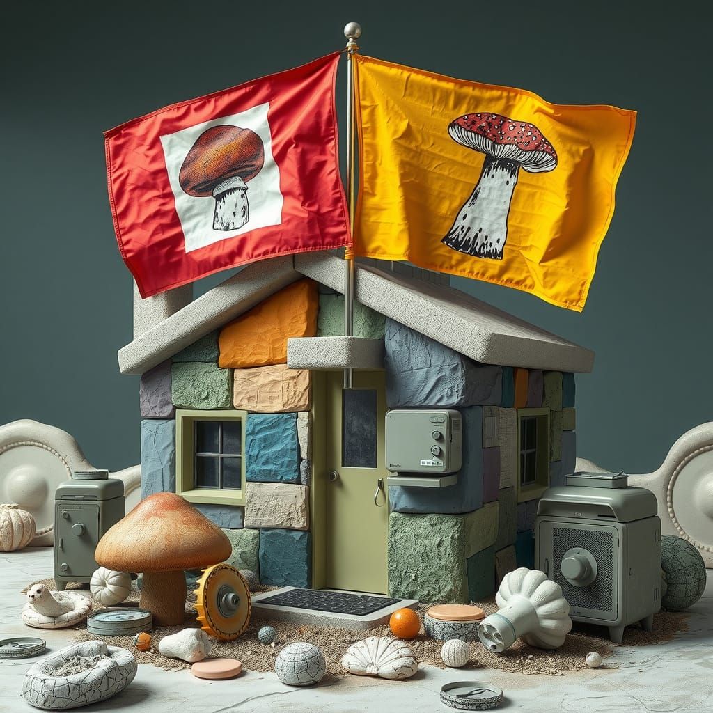 Brutalist Chewing Gum Cabin in Dreamlike Style