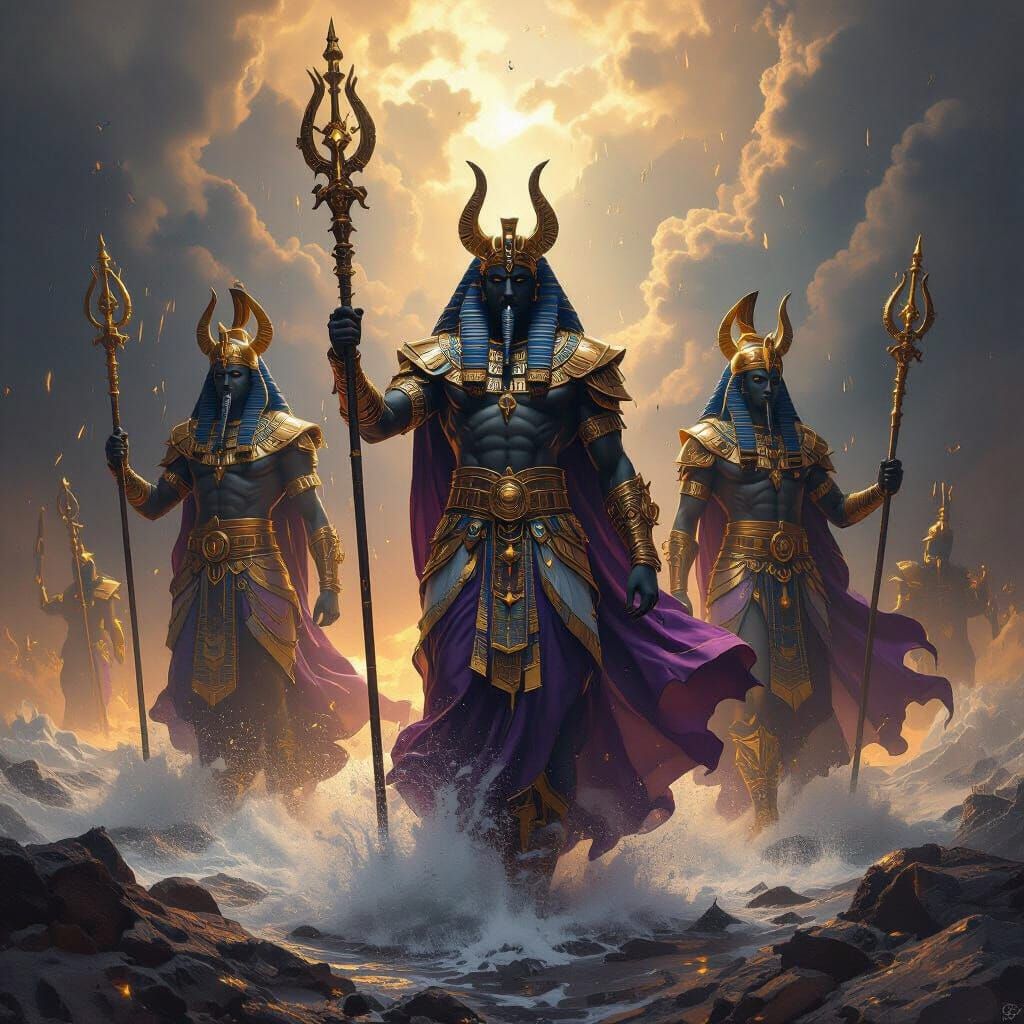 Egyptian Gods in Storm, Hyperdetailed Digital Art