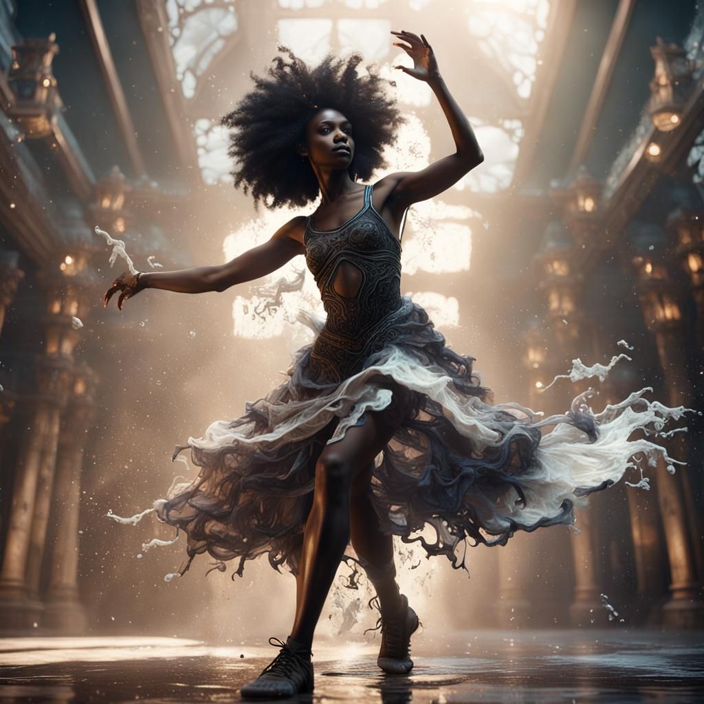 Ethereal Dancer in Splashed Milk Gown