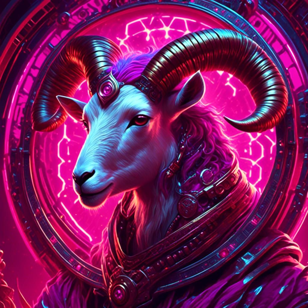 Cybernetic Goat Rules a Futuristic Landscape