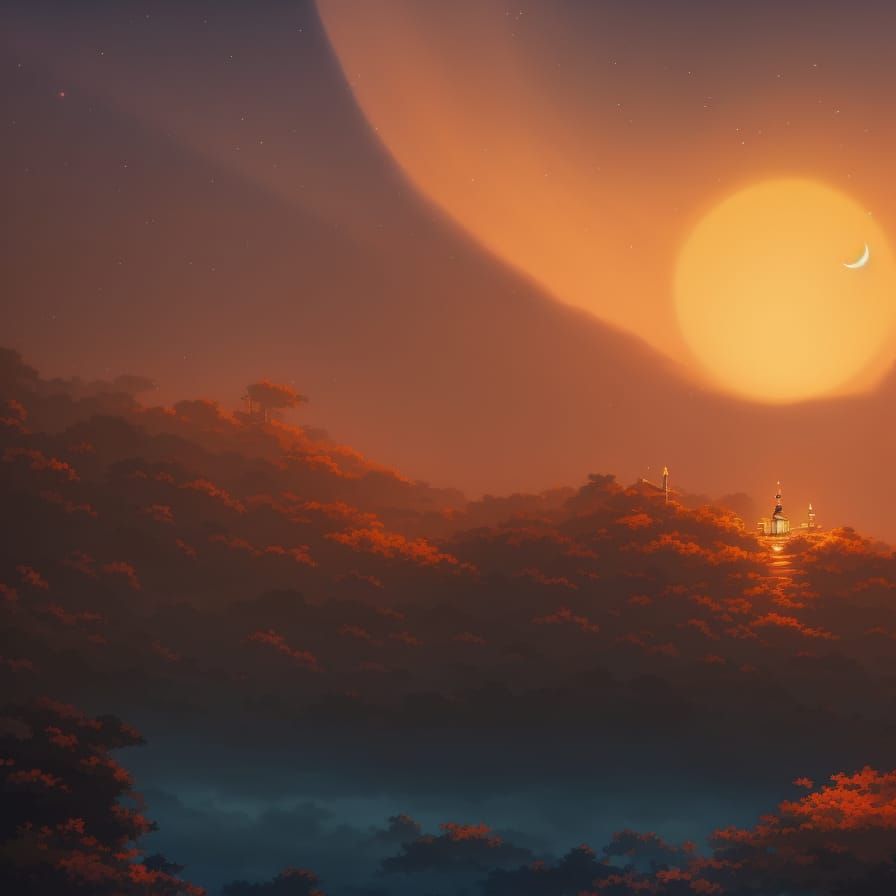 Sunset themed forest.