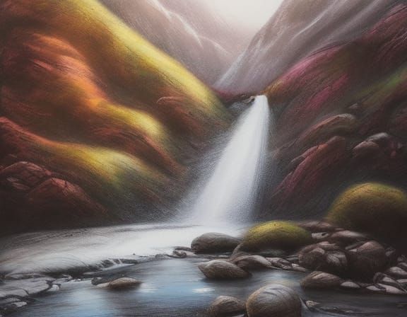 Majestic Waterfall Amidst Ancient Mountains