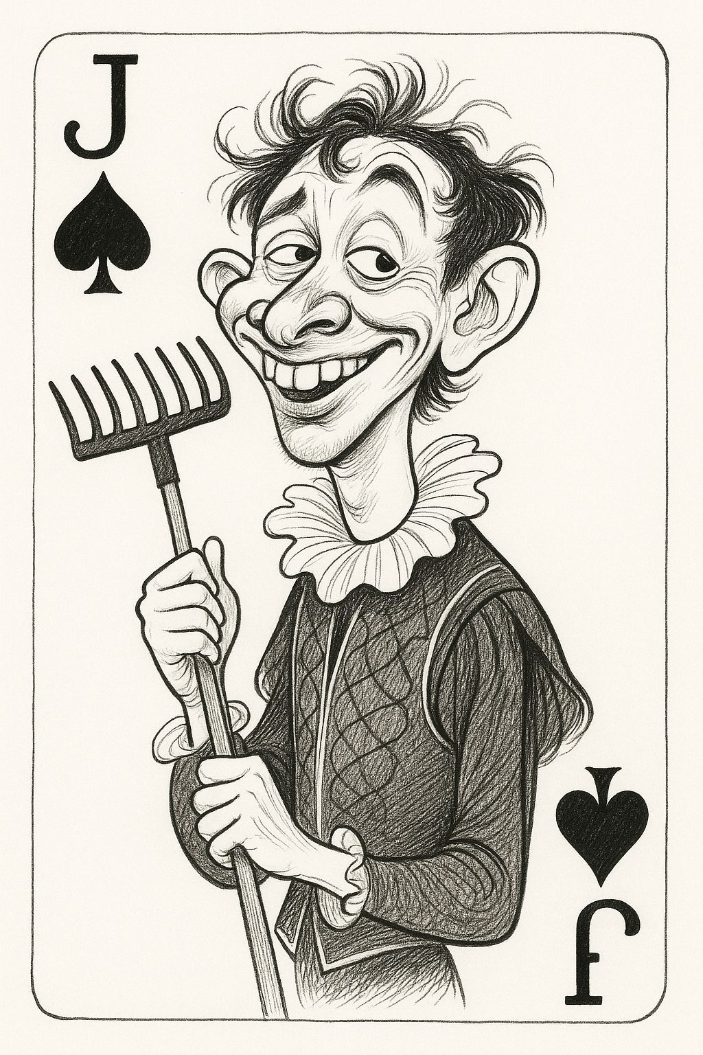 Jack of Spades Caricature Sketch Holding Rake