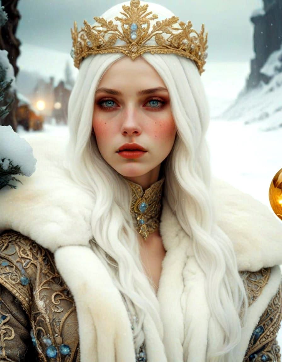 Regal Goddess Ice Queen in a Frosty, Golden Crown