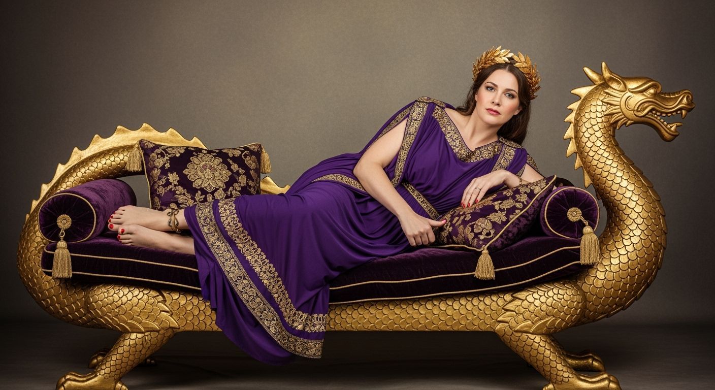 Opulent Roman Empress on Dragon Chaise Longue