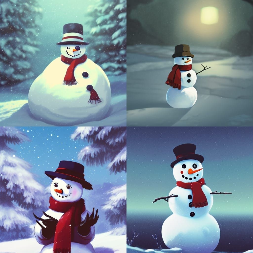 Whimsical Snowman in Vibrant Studio Ghibli Style