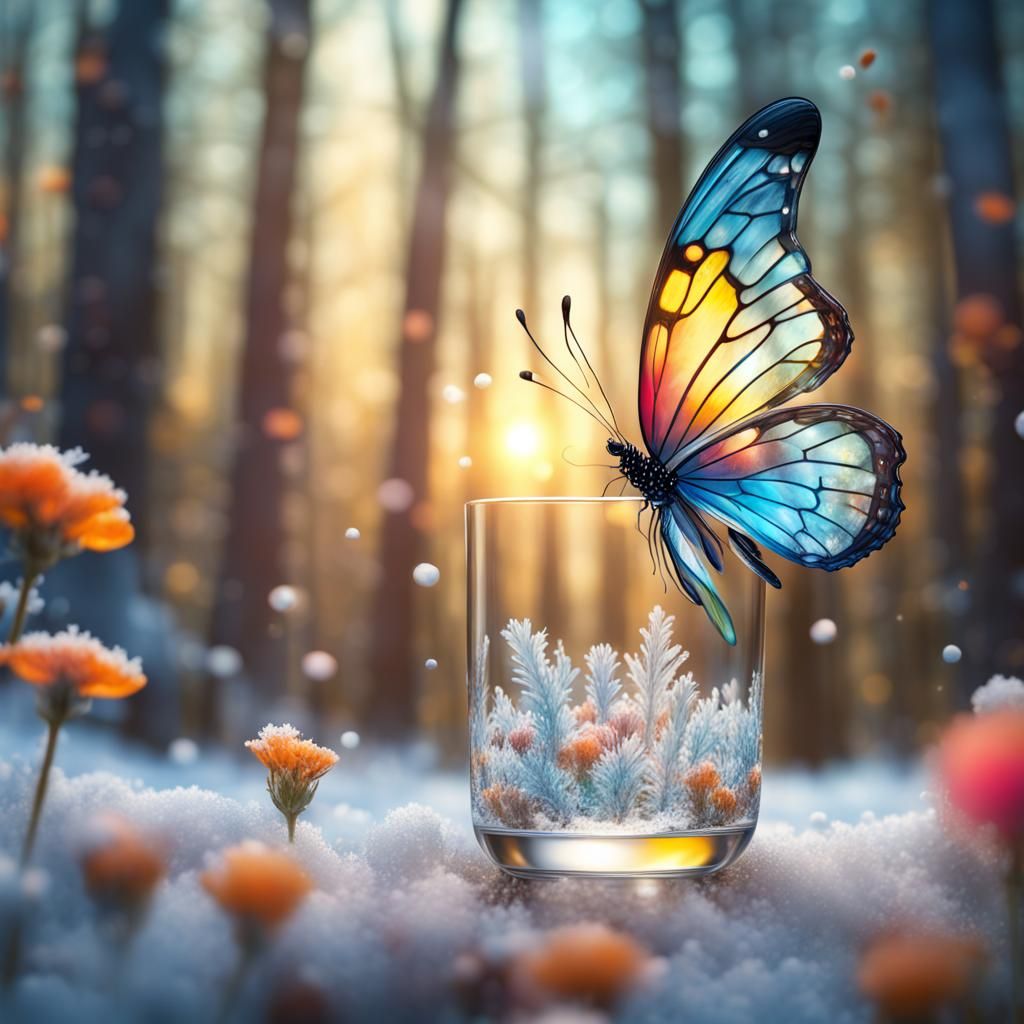 Glass Butterfly in Winter Wonderland