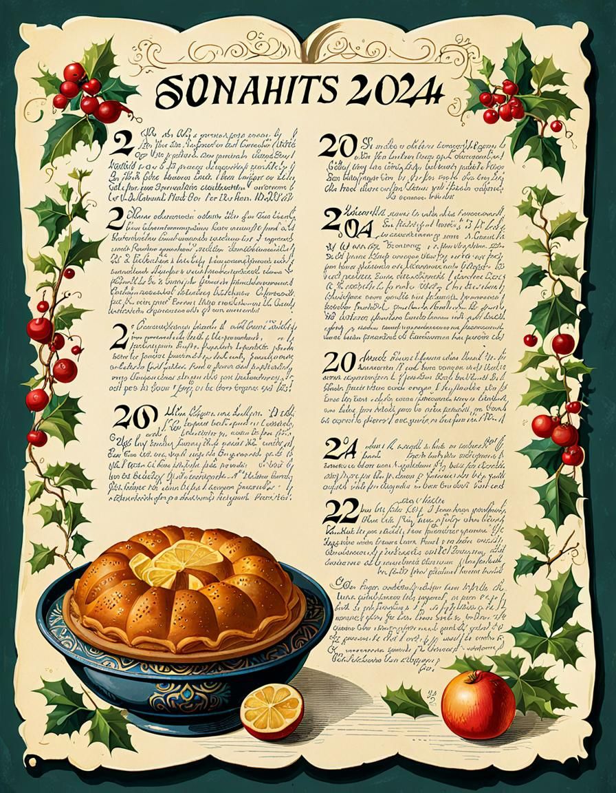 Vintage Recipe for Magical New Year's Wishes in Colorful Han...