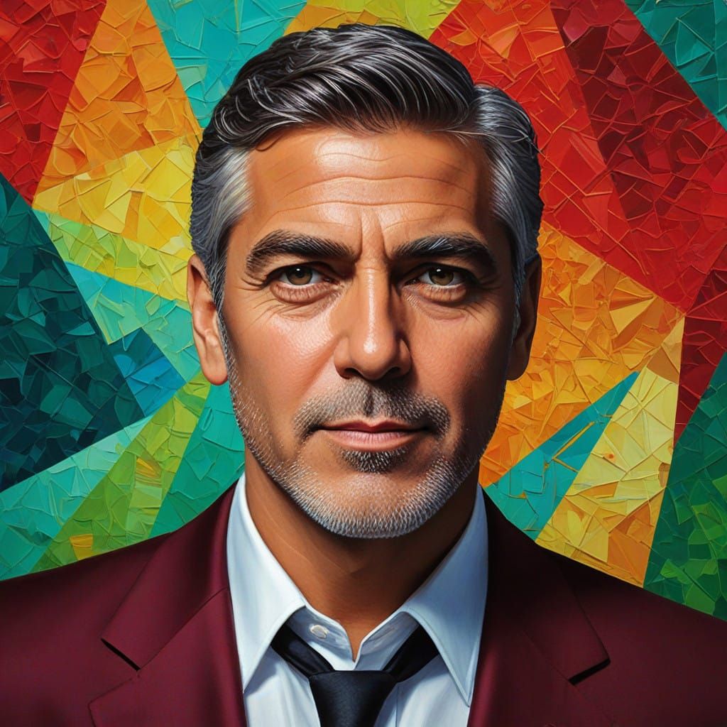 A dynamic pop art portrait of a famous actor George Clooney
