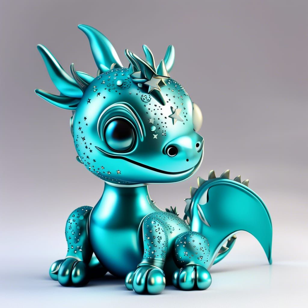A Cute Art Deco Dragon Under the Starry Moon