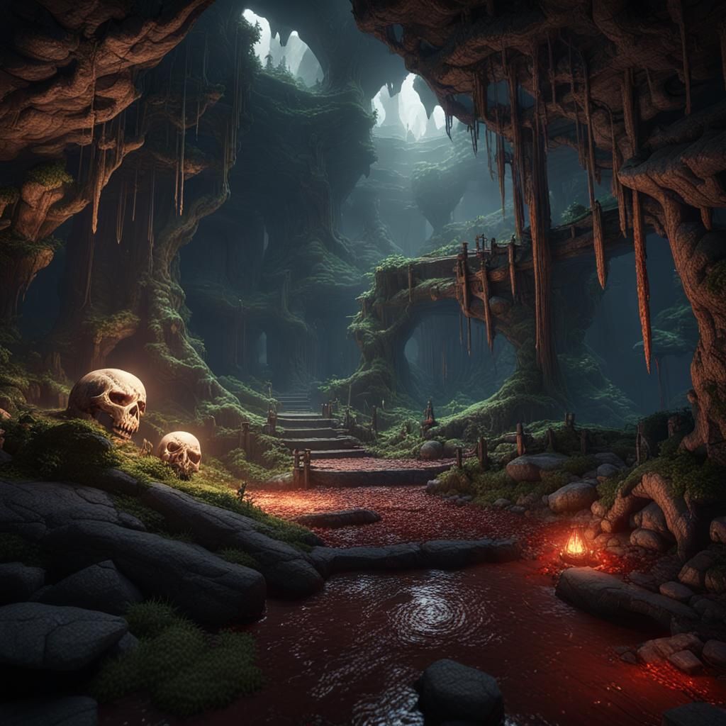Dark Fantasy Cave of Eternal Shadows in Unreal Engine 5 Styl...