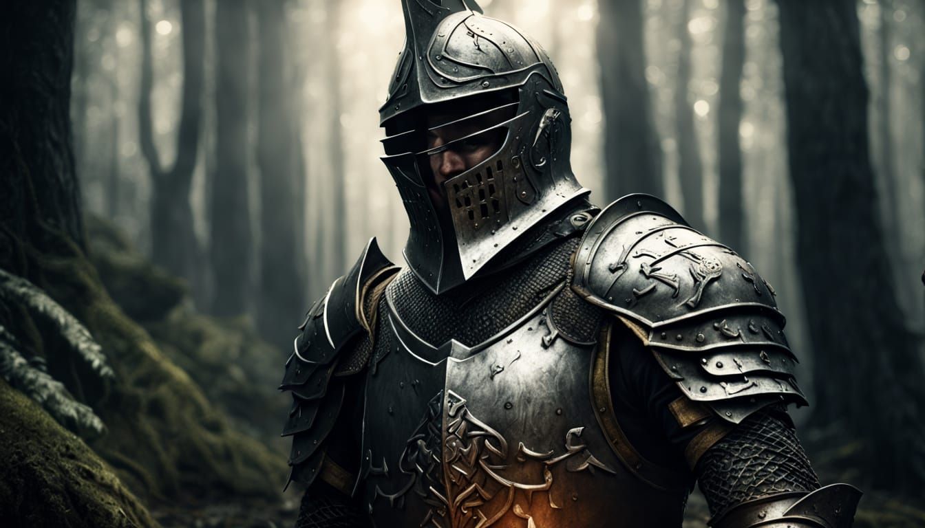 Knight in Mystical Forest: Hyperrealistic Digital Art
