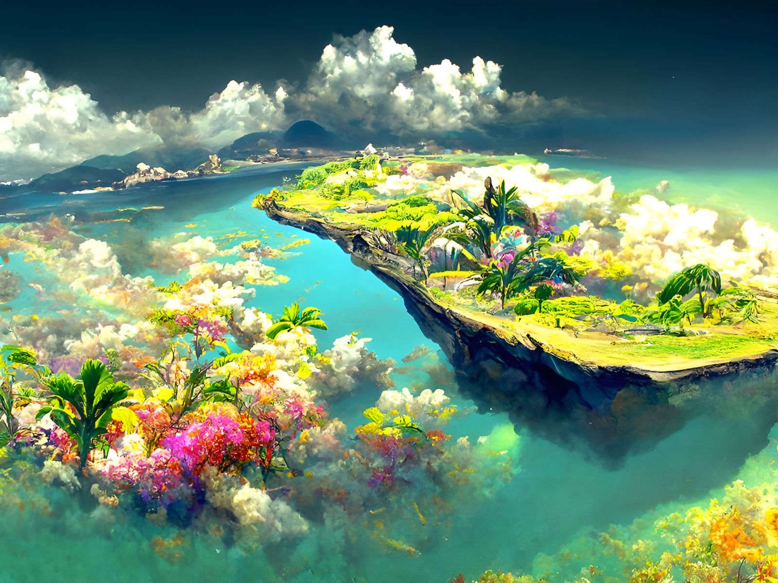 Hyperrealistic Paradise Island Painting in Cyberpunk Aesthet...