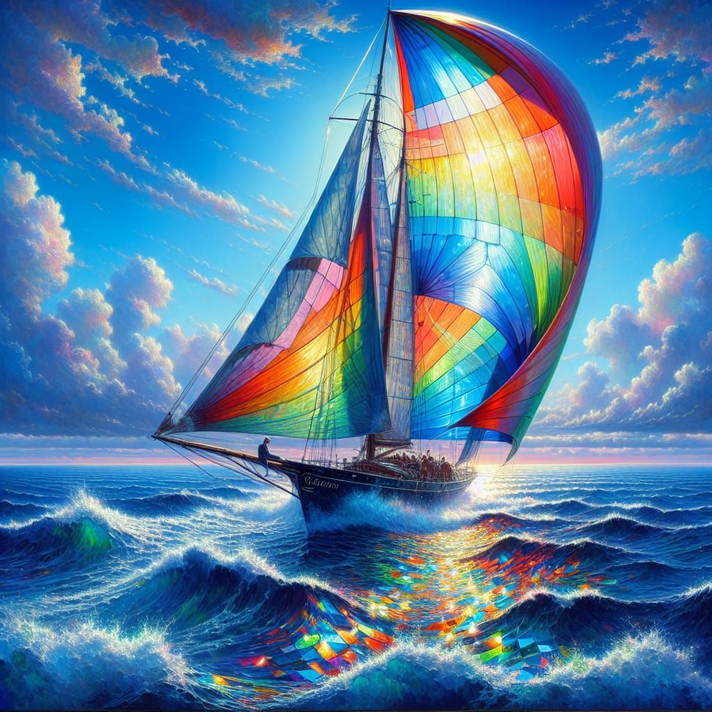 Vibrant Sailboat Scene in Traditional Nautical Style