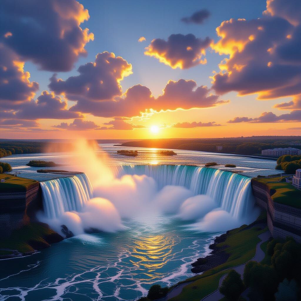 Niagara Falls Sunrise: Cinematic Aerial View