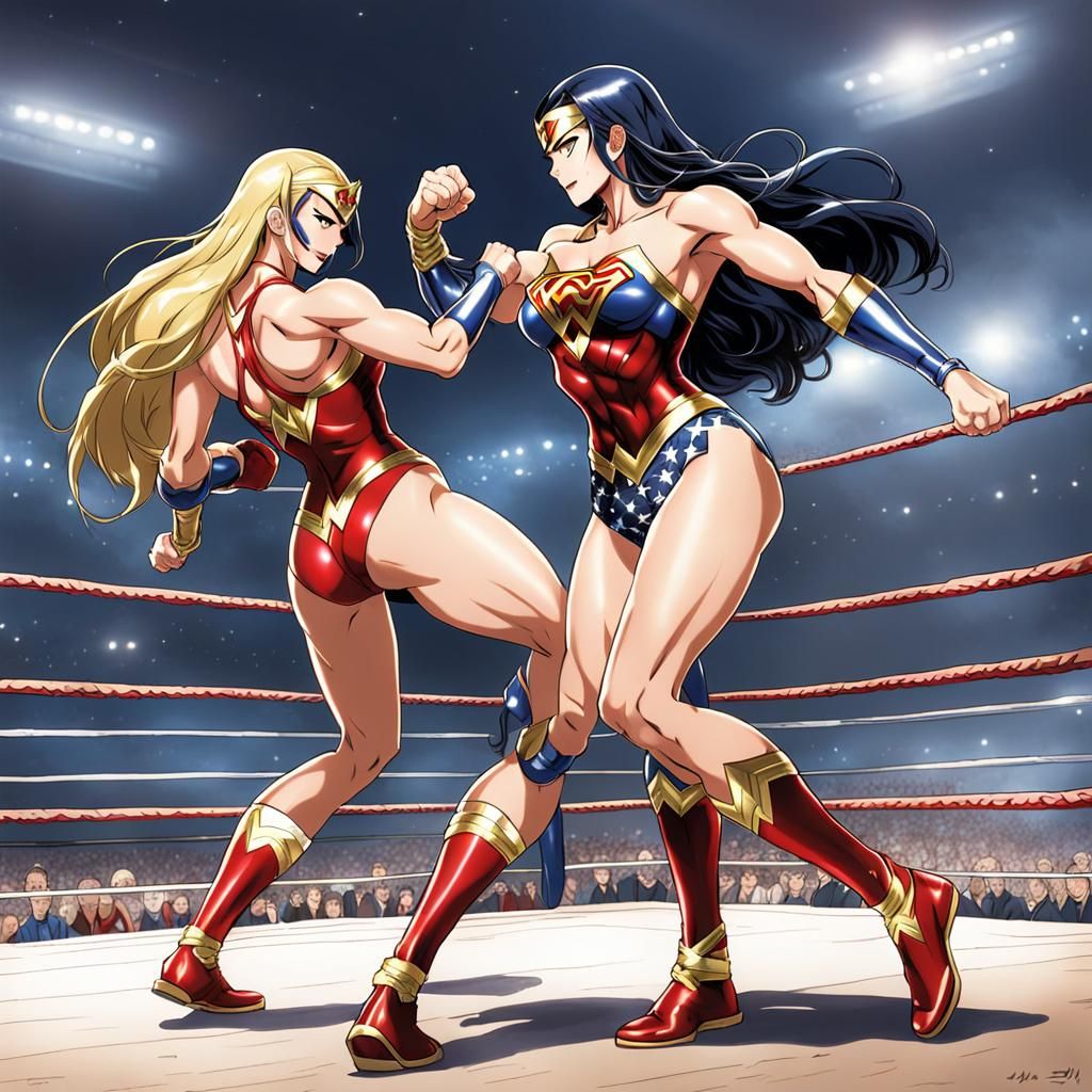 Sizzling Anime-Style Battle of Supergirl and Wonderwoman