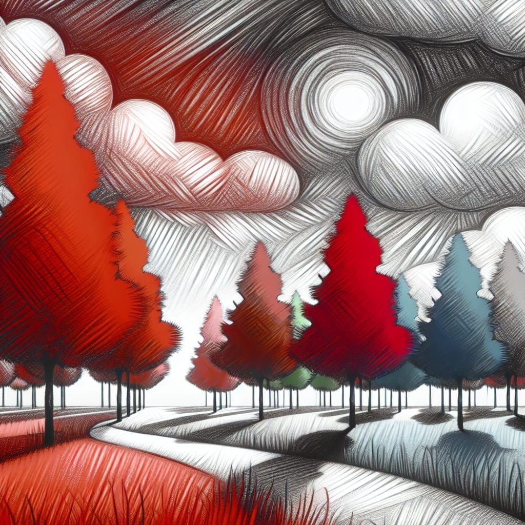 Childlike Surreal Landscape in High Contrast Style