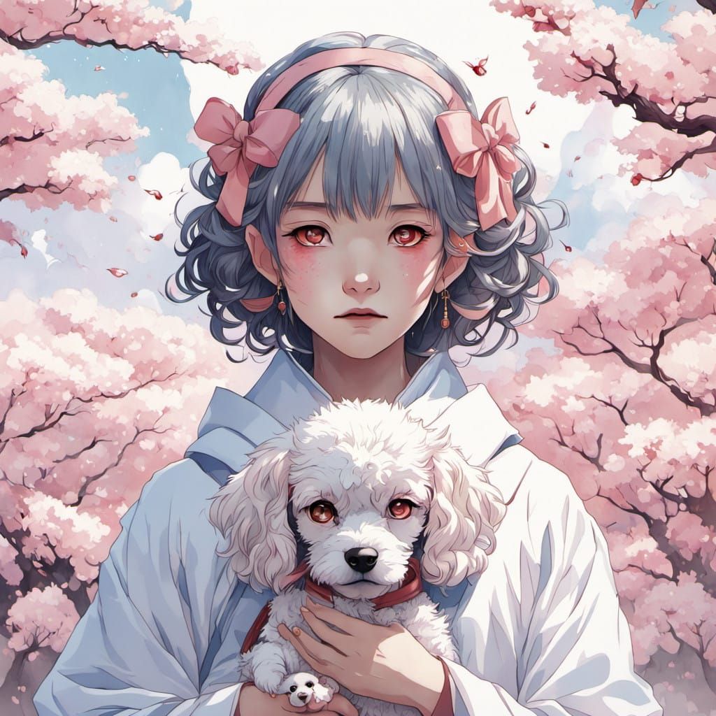 Anime-Inspired Healer with Gentle Eyes and Toy Poodle