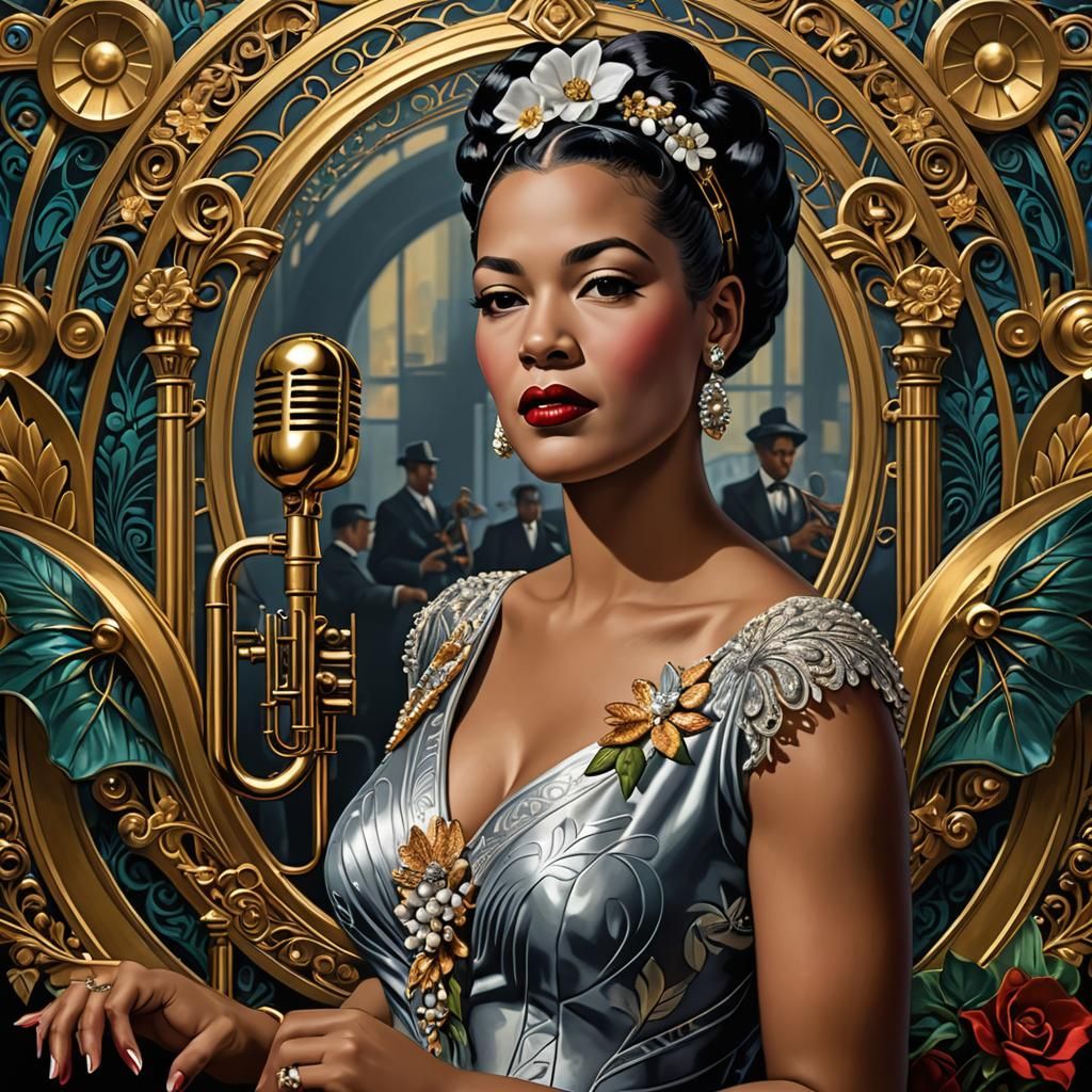 Billie Holiday: A Jazz Legend in Art Nouveau Style