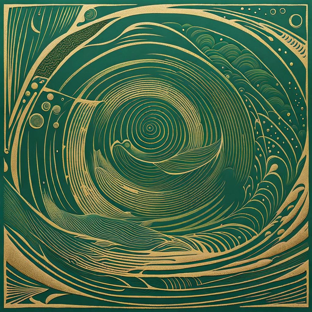Ethereal Wave Formations in Surreal Linocut