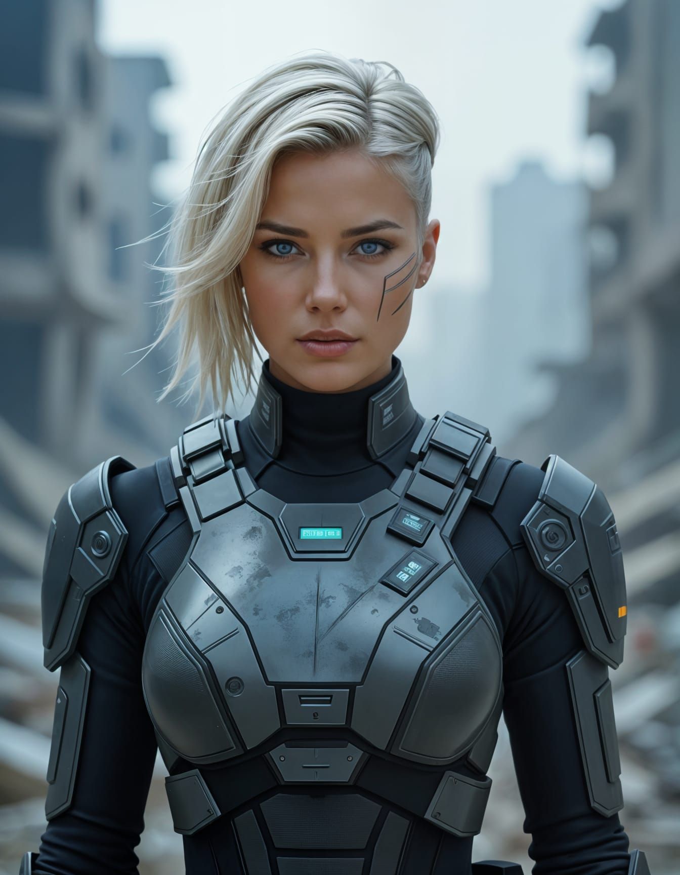 Sci-Fi Soldier in Urban Ruins